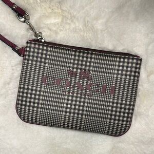 Coach Black and White Plaid Wristlet purple details